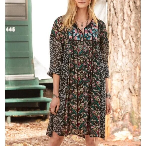 Sundance Embroidered Floral Chelsea Morning Long Sleeve Tie Tassel Dress Medium - Picture 1 of 11